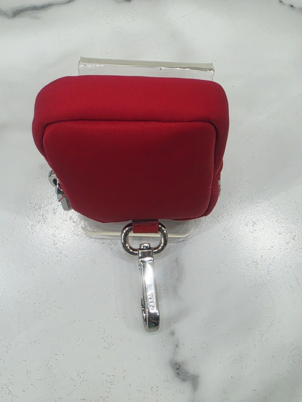 Prada Red Nylon Mini Pouch Keychain Coin Case Small Zip Bag Italy - Picture 13 of 14